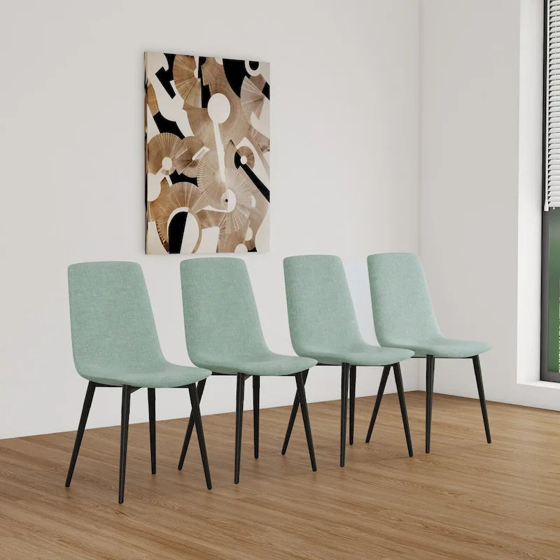 Dining Chairs Set of 4,Upholstered Dining Accent Chairs in linen Cushion Seat and Sturdy Black Metal Legs