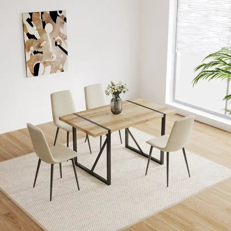 Dining Chairs Set of 4,Upholstered Dining Accent Chairs in linen Cushion Seat and Sturdy Black Metal Legs