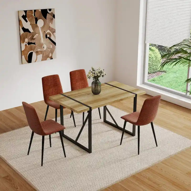 Dining Chairs Set of 4,Upholstered Dining Accent Chairs in linen Cushion Seat and Sturdy Black Metal Legs