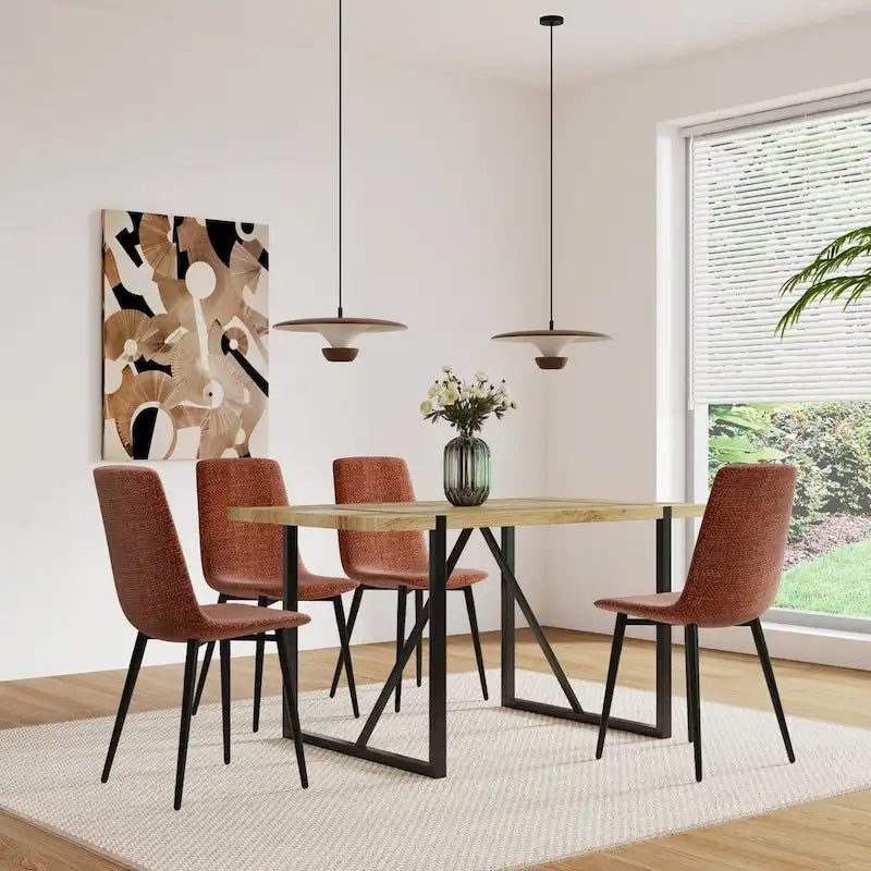 Dining Chairs Set of 4,Upholstered Dining Accent Chairs in linen Cushion Seat and Sturdy Black Metal Legs