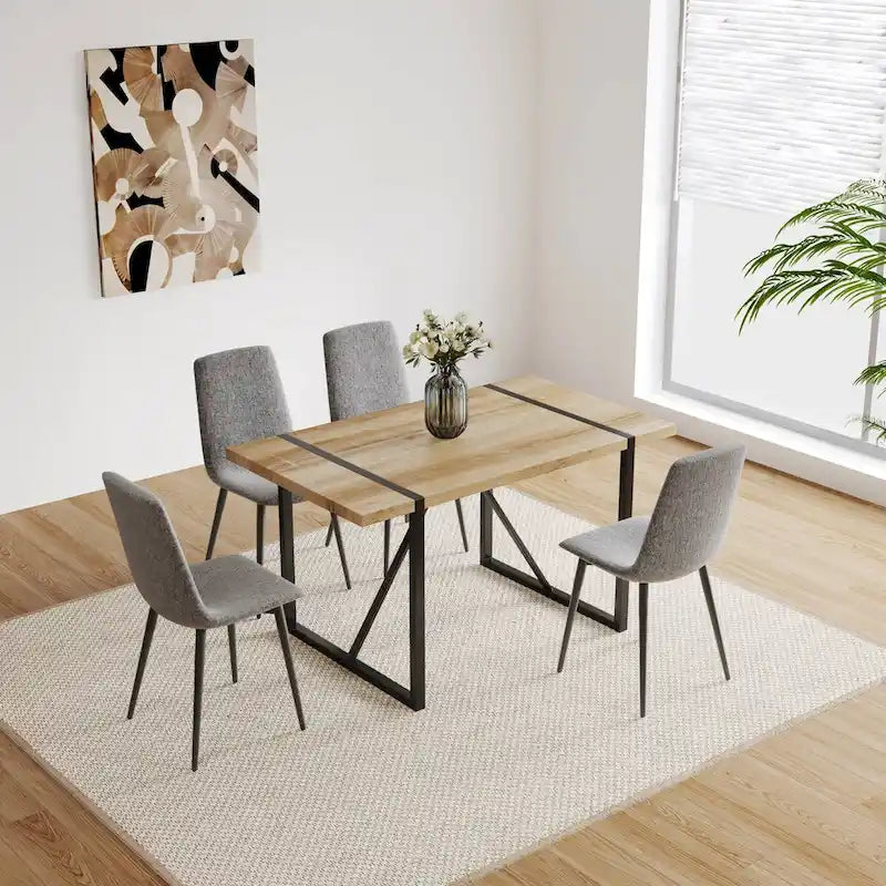 Dining Chairs Set of 4,Upholstered Dining Accent Chairs in linen Cushion Seat and Sturdy Black Metal Legs