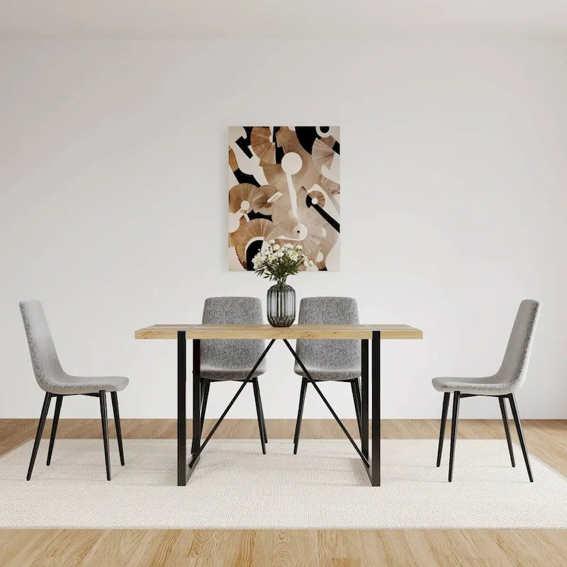 Dining Chairs Set of 4,Upholstered Dining Accent Chairs in linen Cushion Seat and Sturdy Black Metal Legs