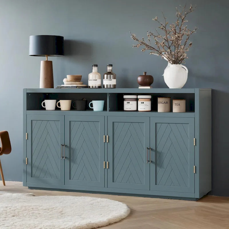 4-door Classic Sideboard with Open Storage and Adjustable Shelves Perfect for kitchens, living rooms