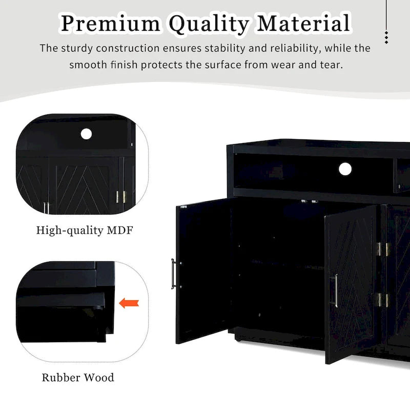 4-door Classic Sideboard with Open Storage and Adjustable Shelves Perfect for kitchens, living rooms