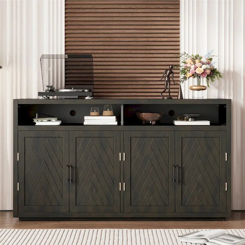 4-door Classic Sideboard with Open Storage and Adjustable Shelves Perfect for kitchens, living rooms