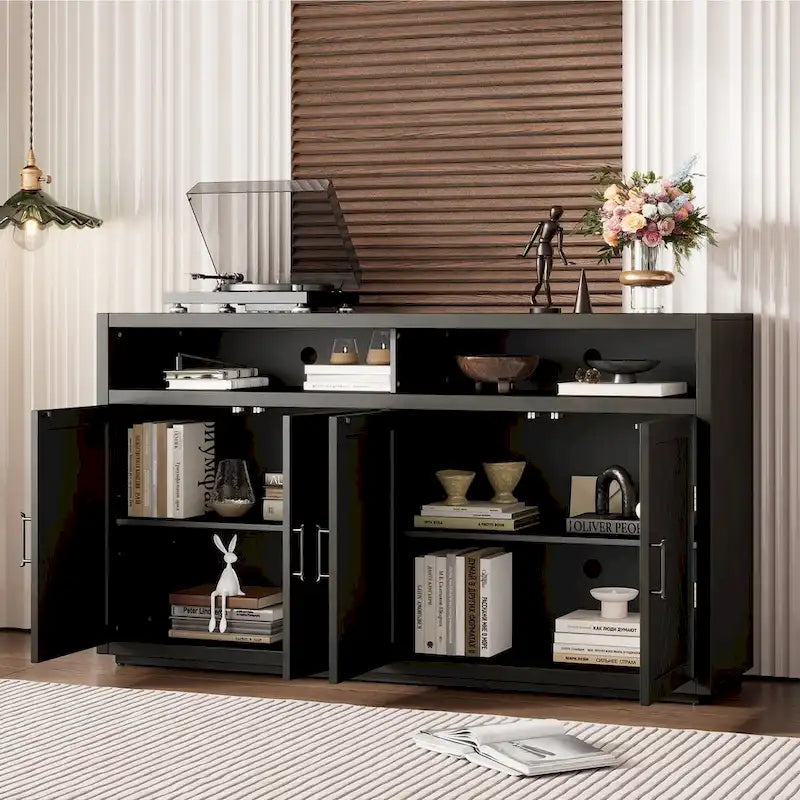 4-door Classic Sideboard with Open Storage and Adjustable Shelves Perfect for kitchens, living rooms