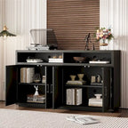 4-door Classic Sideboard with Open Storage and Adjustable Shelves Perfect for kitchens, living rooms