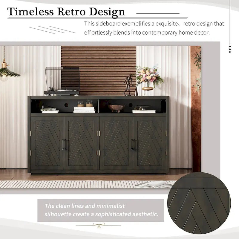 4-door Classic Sideboard with Open Storage and Adjustable Shelves Perfect for kitchens, living rooms