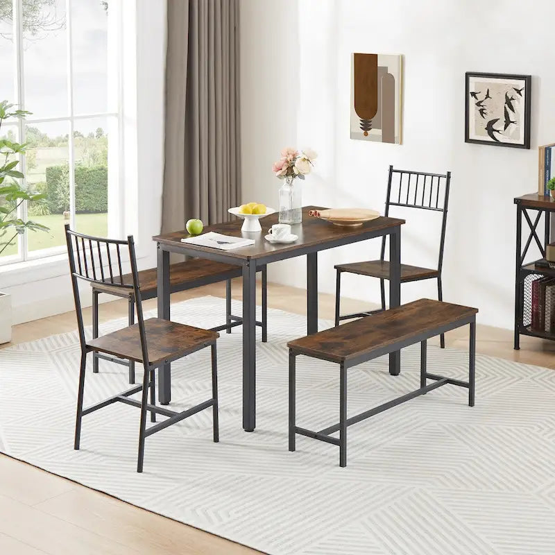 Dining Table Set, Barstool Dining Table with 2 Benches 2 Back Chairs, Industrial Dining Table for Kitchen Breakfast, Living Room