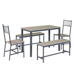 Dining Table Set, Barstool Dining Table with 2 Benches 2 Back Chairs, Industrial Dining Table for Kitchen Breakfast, Living Room