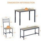 Dining Table Set, Barstool Dining Table with 2 Benches 2 Back Chairs, Industrial Dining Table for Kitchen Breakfast, Living Room