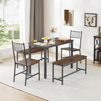 Dining Table Set, Barstool Dining Table with 2 Benches 2 Back Chairs, Industrial Dining Table for Kitchen Breakfast, Living Room