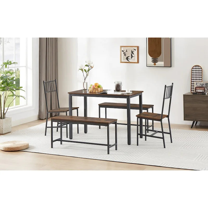 Dining Table Set, Barstool Dining Table with 2 Benches 2 Back Chairs, Industrial Dining Table for Kitchen Breakfast, Living Room