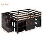 Full Size Solid Wood Loft Bed with Retractable Desk, Storage Stairs, Storage Drawers, and Shelves