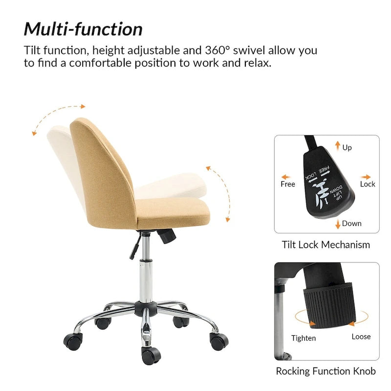 Modern Armless Office Chair (Metal Legs)