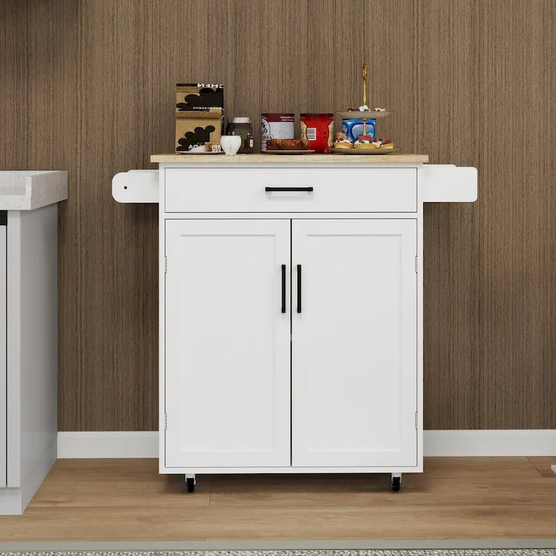 Rolling Kitchen Island Cart with 1 Drawer and 2 Doors