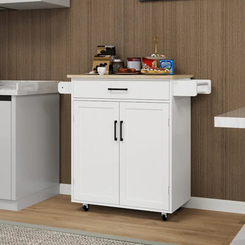 Rolling Kitchen Island Cart with 1 Drawer and 2 Doors