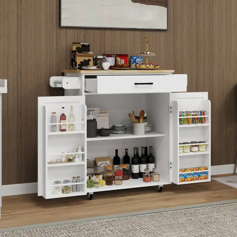 Rolling Kitchen Island Cart with 1 Drawer and 2 Doors