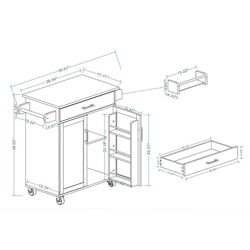 Rolling Kitchen Island Cart with 1 Drawer and 2 Doors