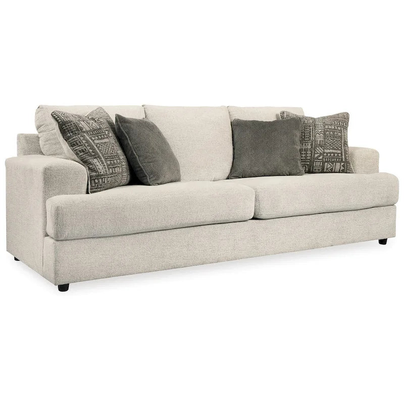 96 Inch Sofa with 4 Jacquard Pillows, Soft Beige Chenille Polyester