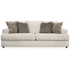 96 Inch Sofa with 4 Jacquard Pillows, Soft Beige Chenille Polyester