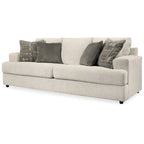 96 Inch Sofa with 4 Jacquard Pillows, Soft Beige Chenille Polyester