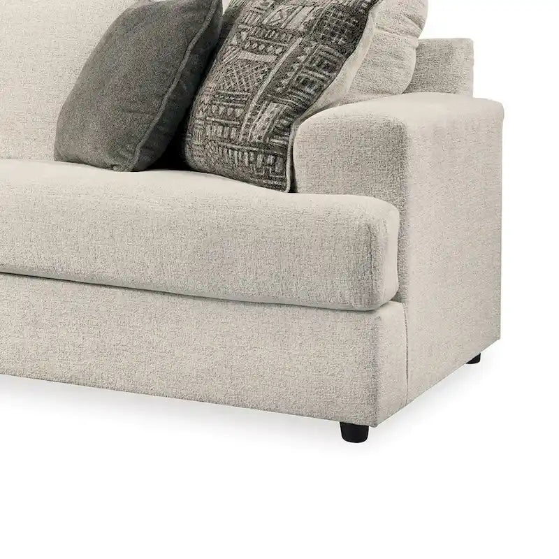 96 Inch Sofa with 4 Jacquard Pillows, Soft Beige Chenille Polyester