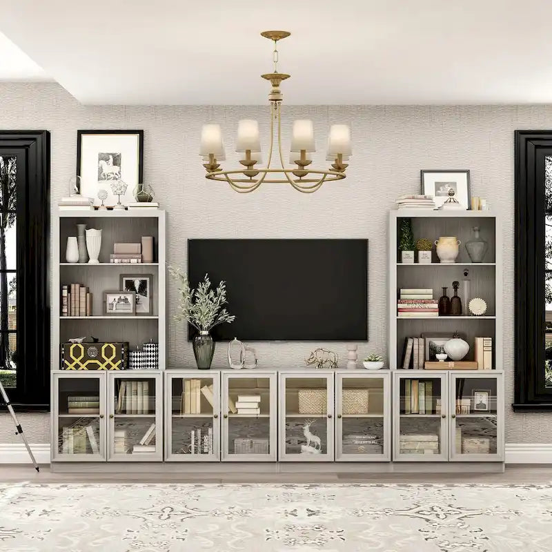 Home Media Center Sleek Design with Ample Shelving and Glass Accents