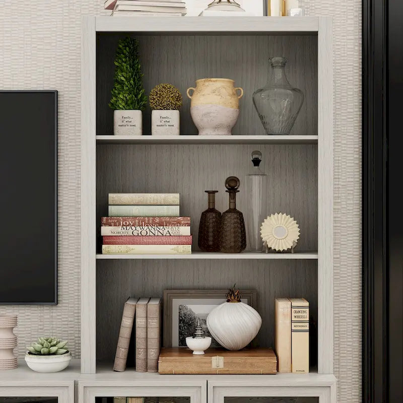 Home Media Center Sleek Design with Ample Shelving and Glass Accents