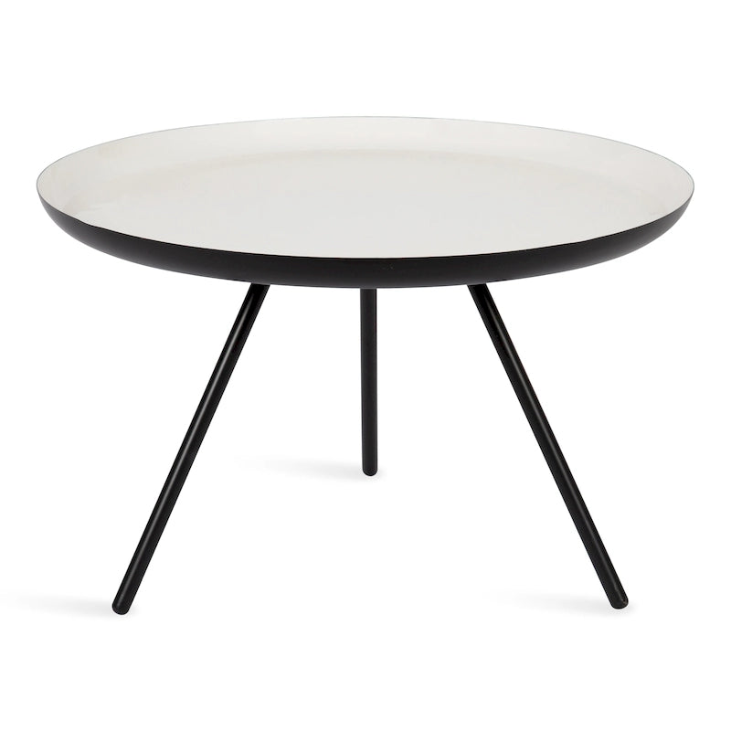 Round Metal Coffee Table - White/Black - 25 Inch