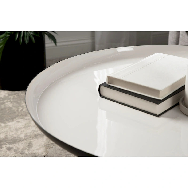 Round Metal Coffee Table - White/Black - 25 Inch