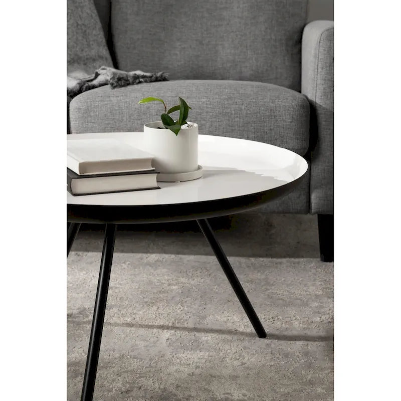 Round Metal Coffee Table - White/Black - 25 Inch
