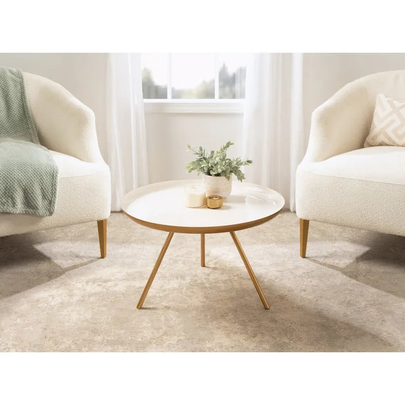 Round Metal Coffee Table - White/Black - 25 Inch