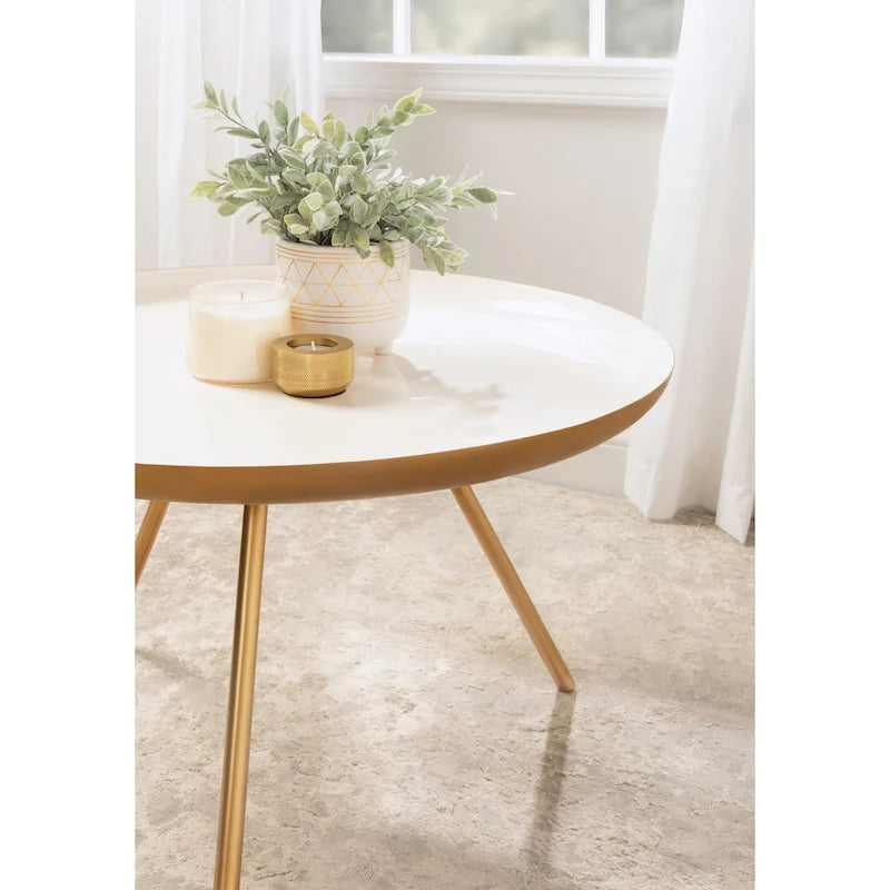 Round Metal Coffee Table - White/Black - 25 Inch