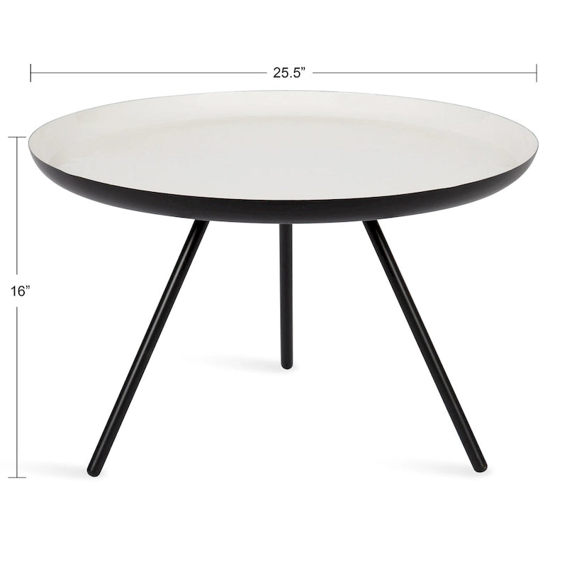Round Metal Coffee Table - White/Black - 25 Inch