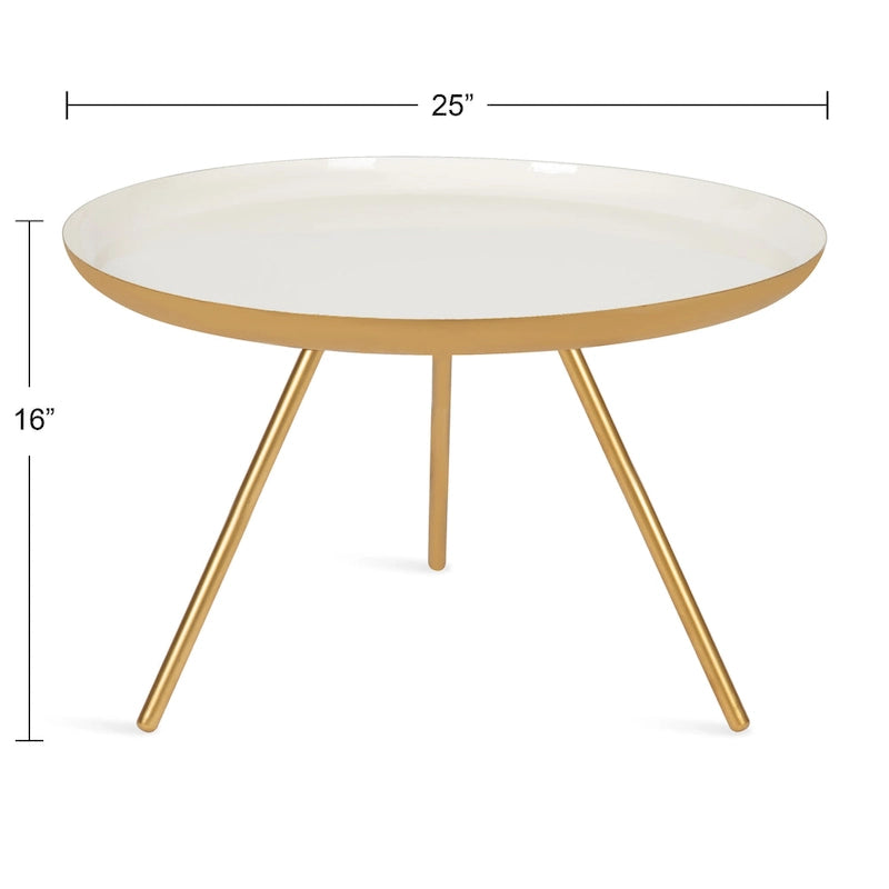 Round Metal Coffee Table - White/Black - 25 Inch