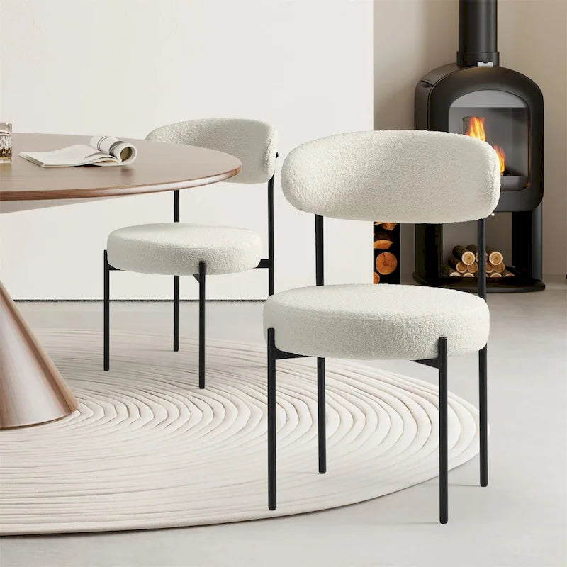 Upholstered Modern Mid Century Round Dining Chairs - Set of 2
