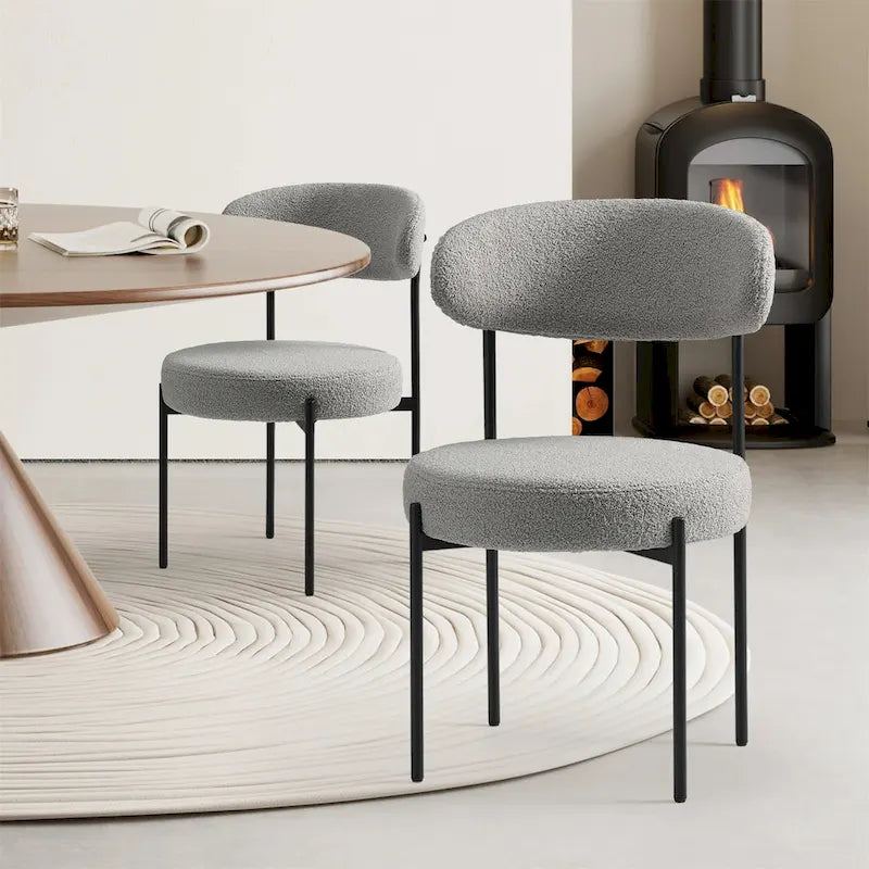 Upholstered Modern Mid Century Round Dining Chairs - Set of 2