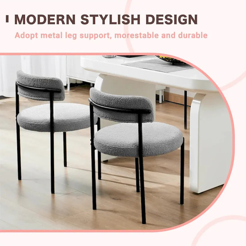 Upholstered Modern Mid Century Round Dining Chairs - Set of 2