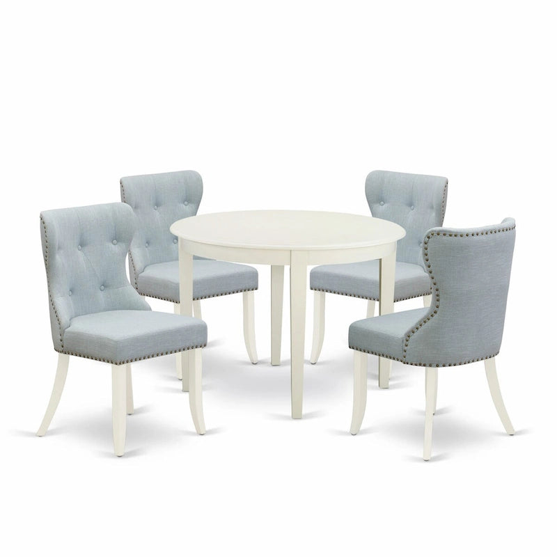 White Round Dining Table Set with Baby Blue Chairs - 3 or 5 Piece