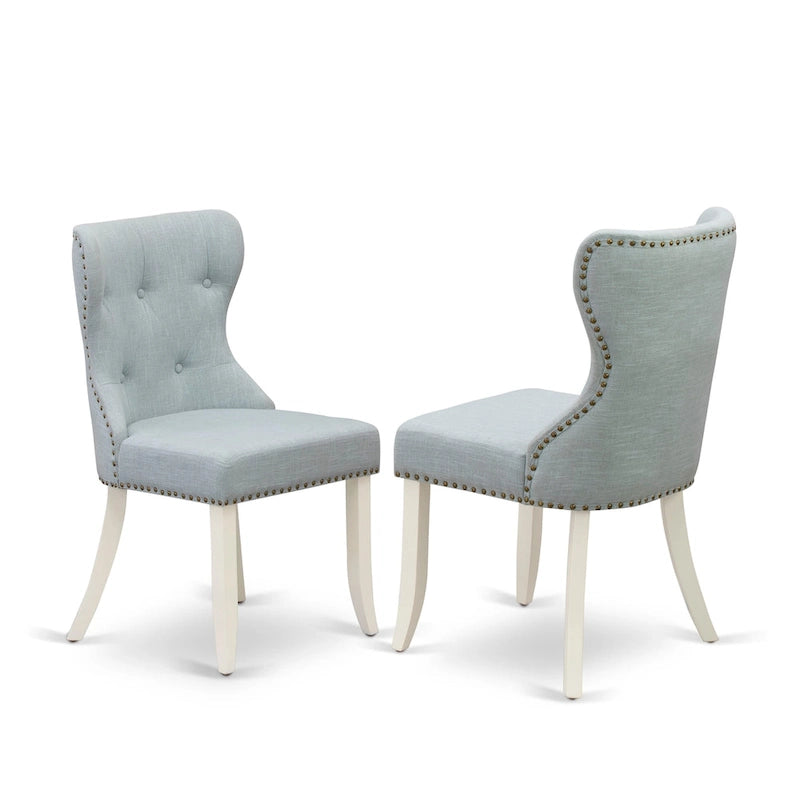 White Round Dining Table Set with Baby Blue Chairs - 3 or 5 Piece