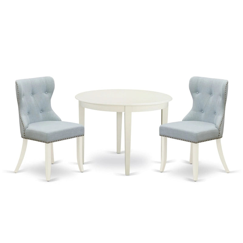 White Round Dining Table Set with Baby Blue Chairs - 3 or 5 Piece
