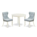 White Round Dining Table Set with Baby Blue Chairs - 3 or 5 Piece