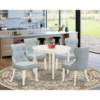 White Round Dining Table Set with Baby Blue Chairs - 3 or 5 Piece
