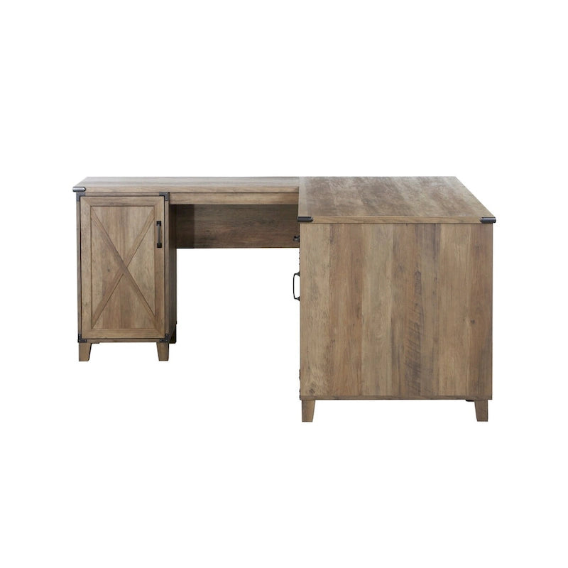 Farmhouse-Style Rustic Oak L-Shaped Desk