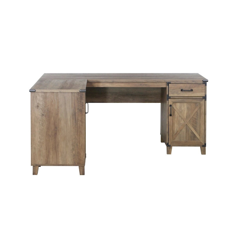 Farmhouse-Style Rustic Oak L-Shaped Desk