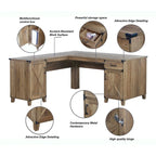 Farmhouse-Style Rustic Oak L-Shaped Desk