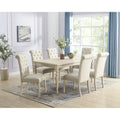 7-Piece Turned-Leg Dining Set for 6 - Brown/Beige Tufted Chairs