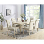 7-Piece Turned-Leg Dining Set for 6 - Brown/Beige Tufted Chairs