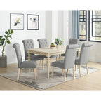 7-piece Dining Set, Turned-Leg Dining Table with 6 Tufted Chairs